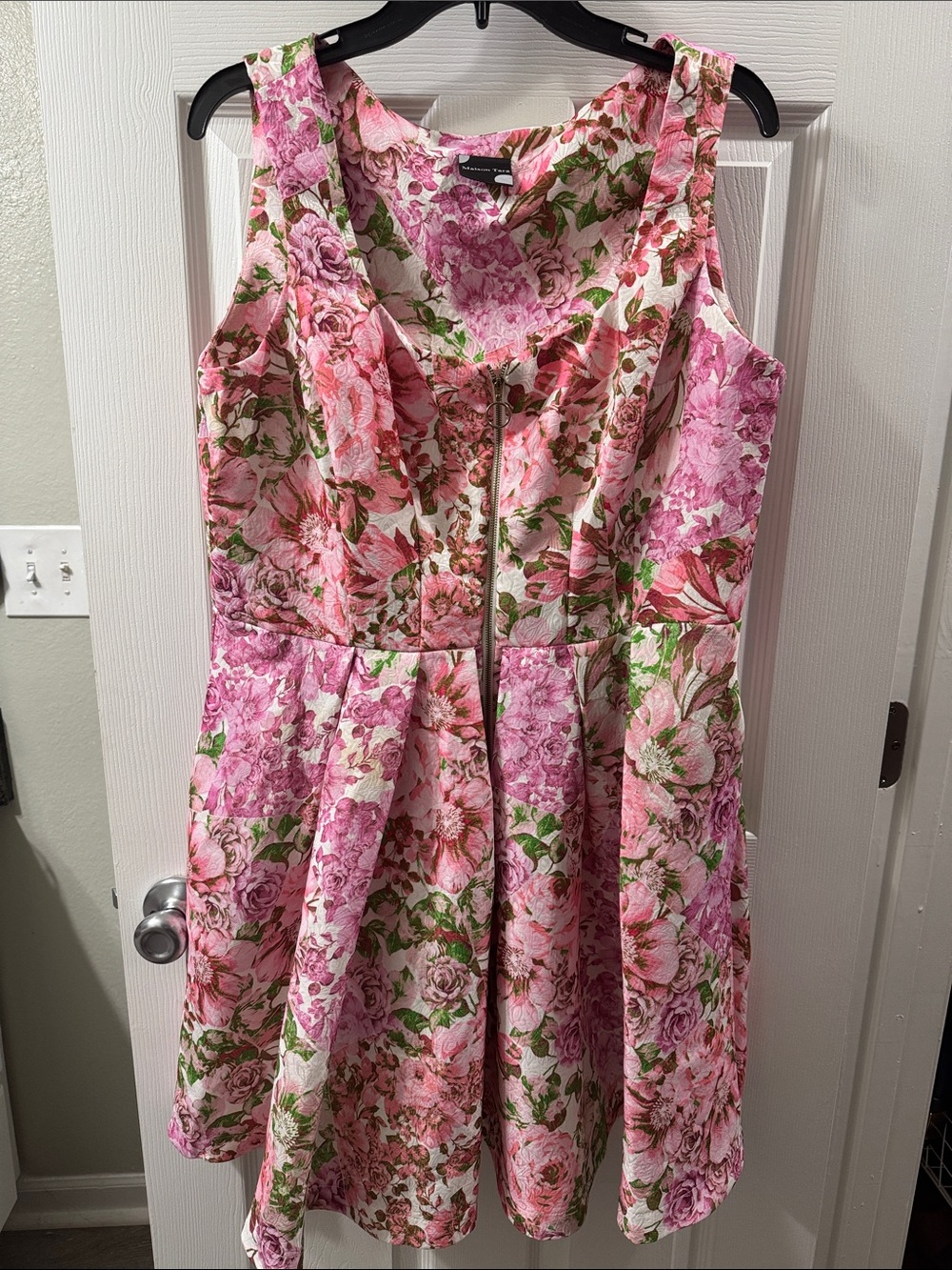Maison Tara Pink & Green Floral Sleeveless Midi Dress